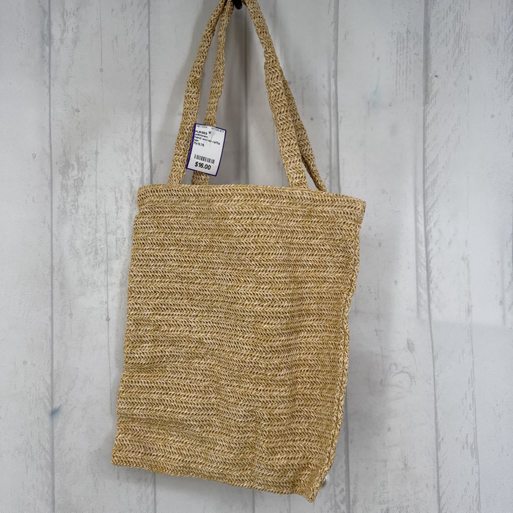 hand woven raffia tote w/ embellished pearl beads