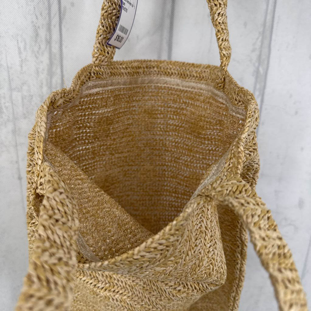 hand woven raffia tote w/ embellished pearl beads