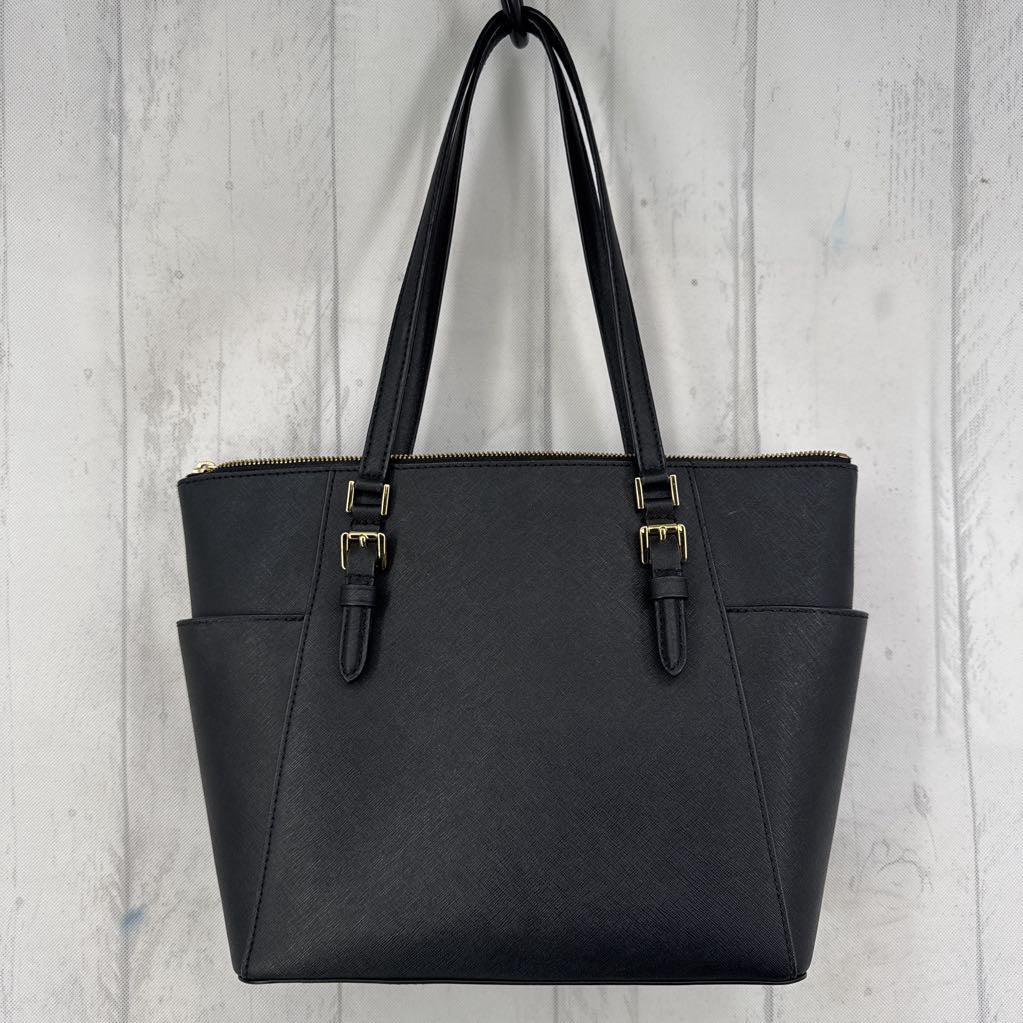 top zip tote w/ open pockets