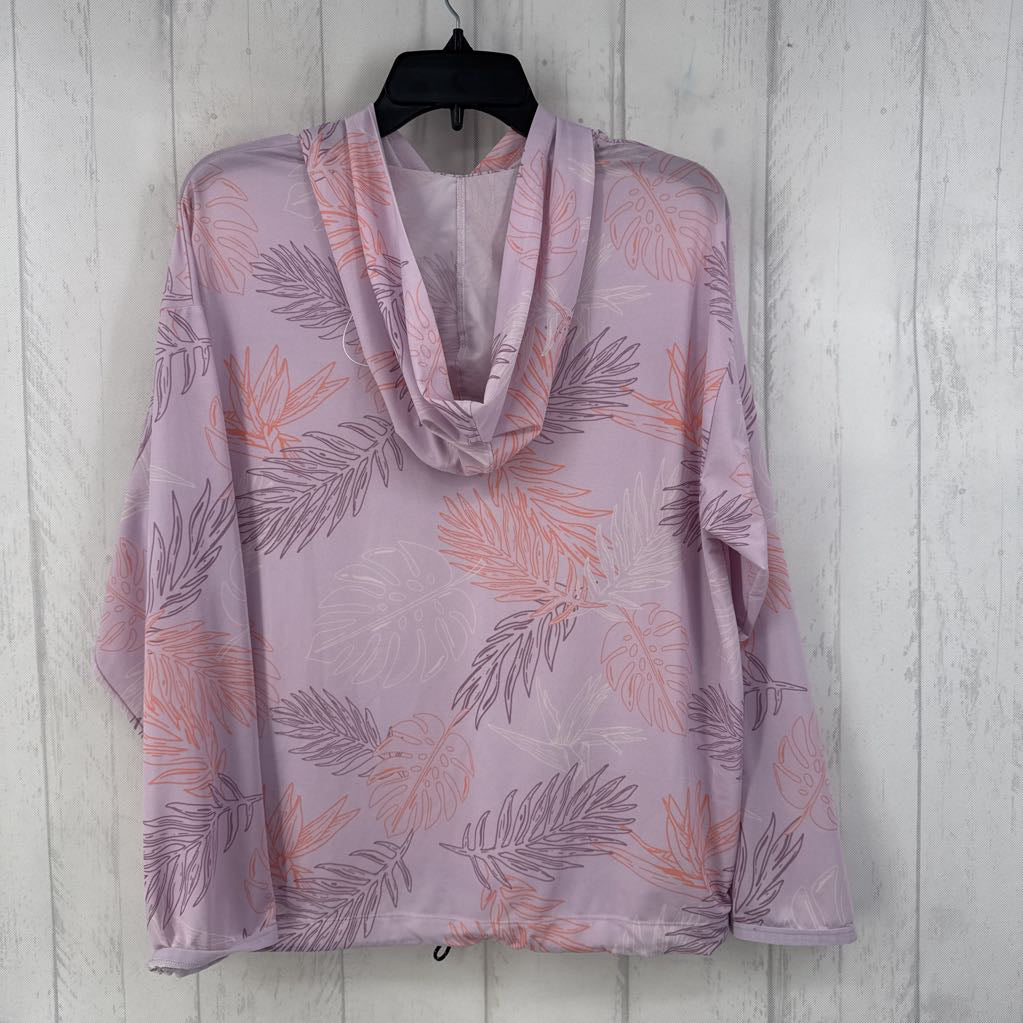 S leaf print hooded l/s top