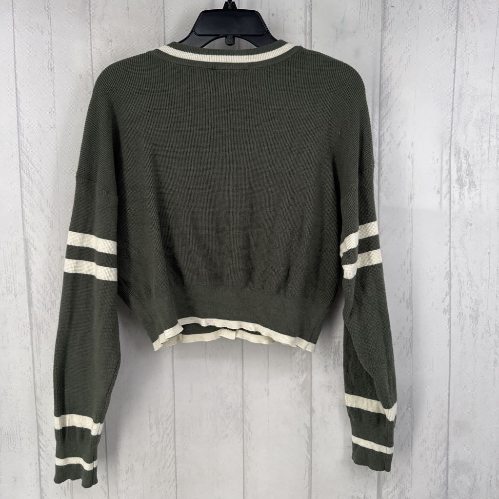 L waffle knit button down crop cardi