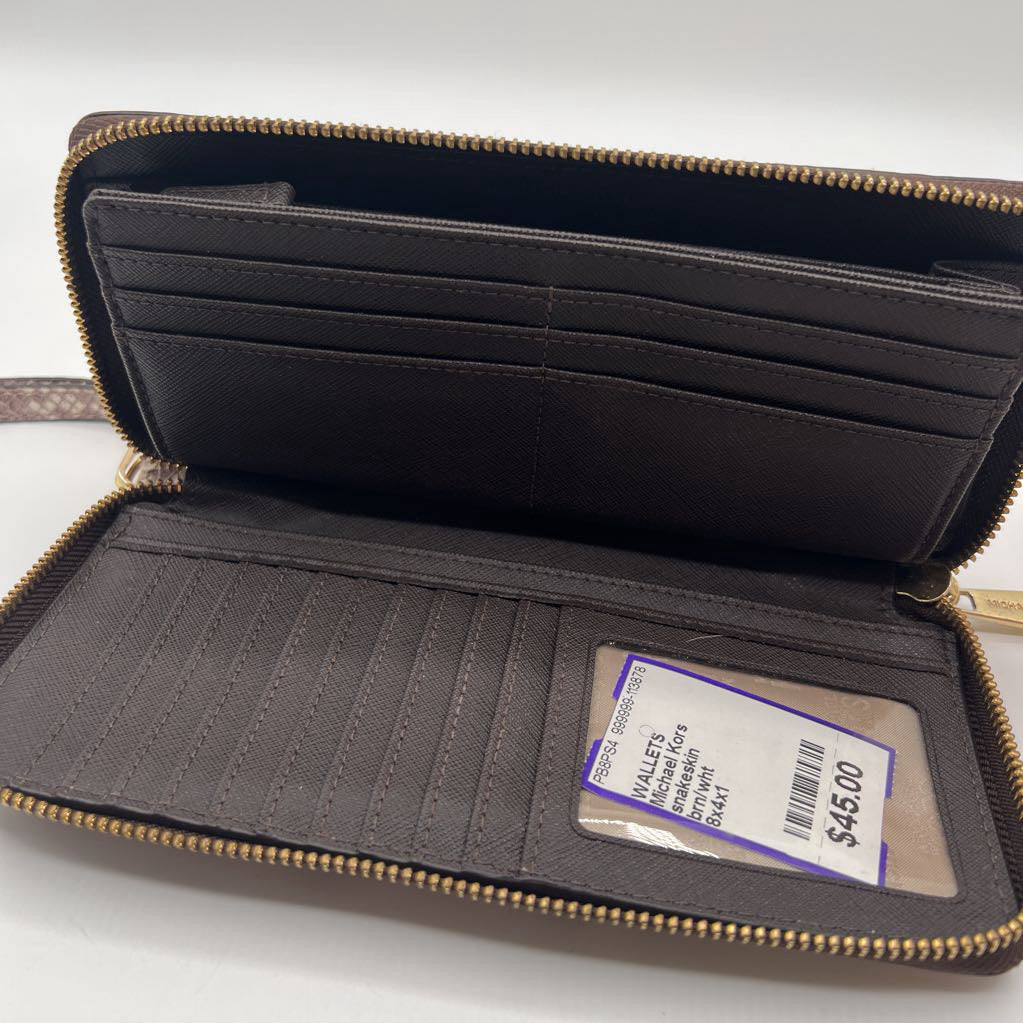snakeskin embossed zip around wallet/wristlet