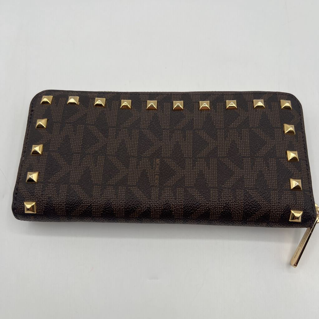 monogram studded zip around walllet