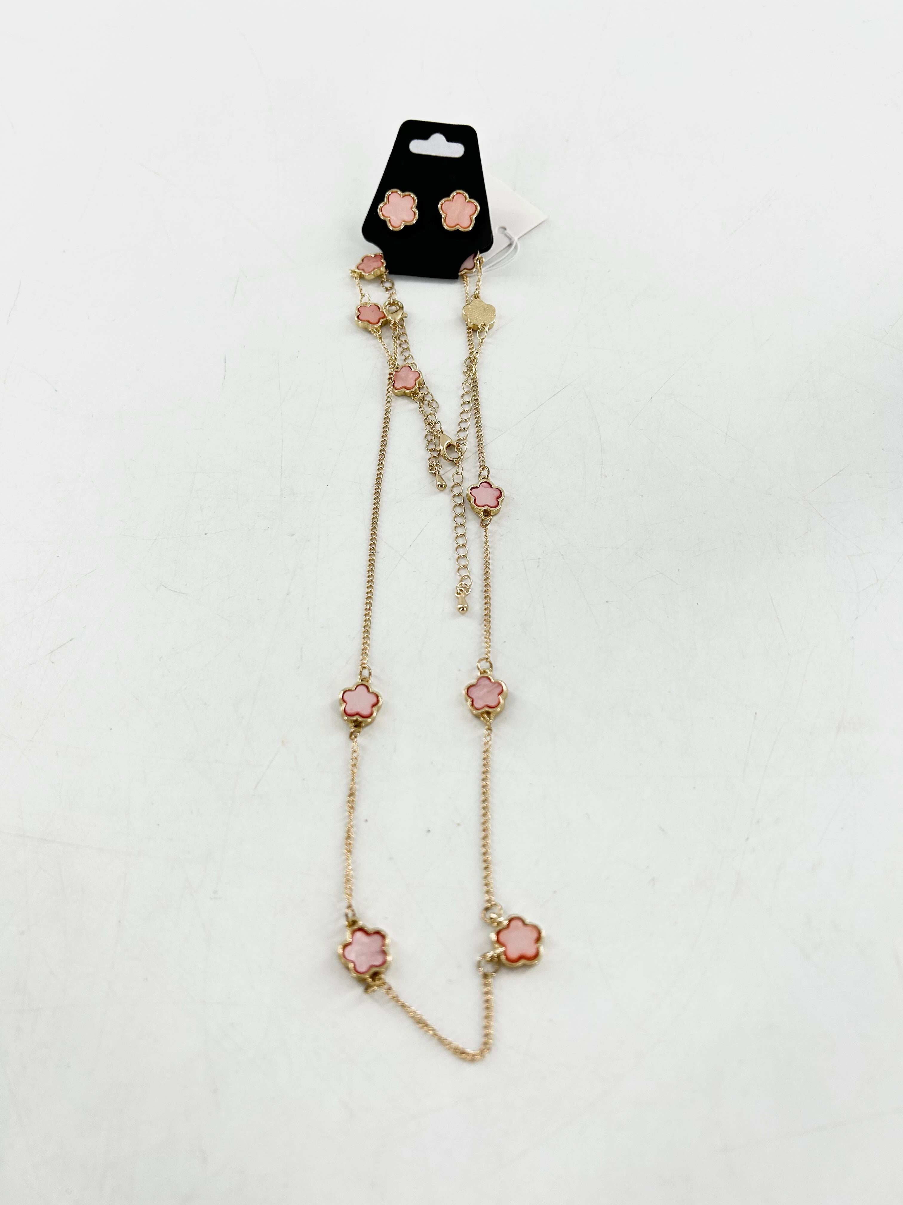 pink clover necklace,bracelet & earring ser