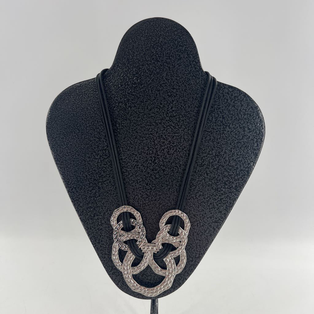 12" black cord silver circles neclace
