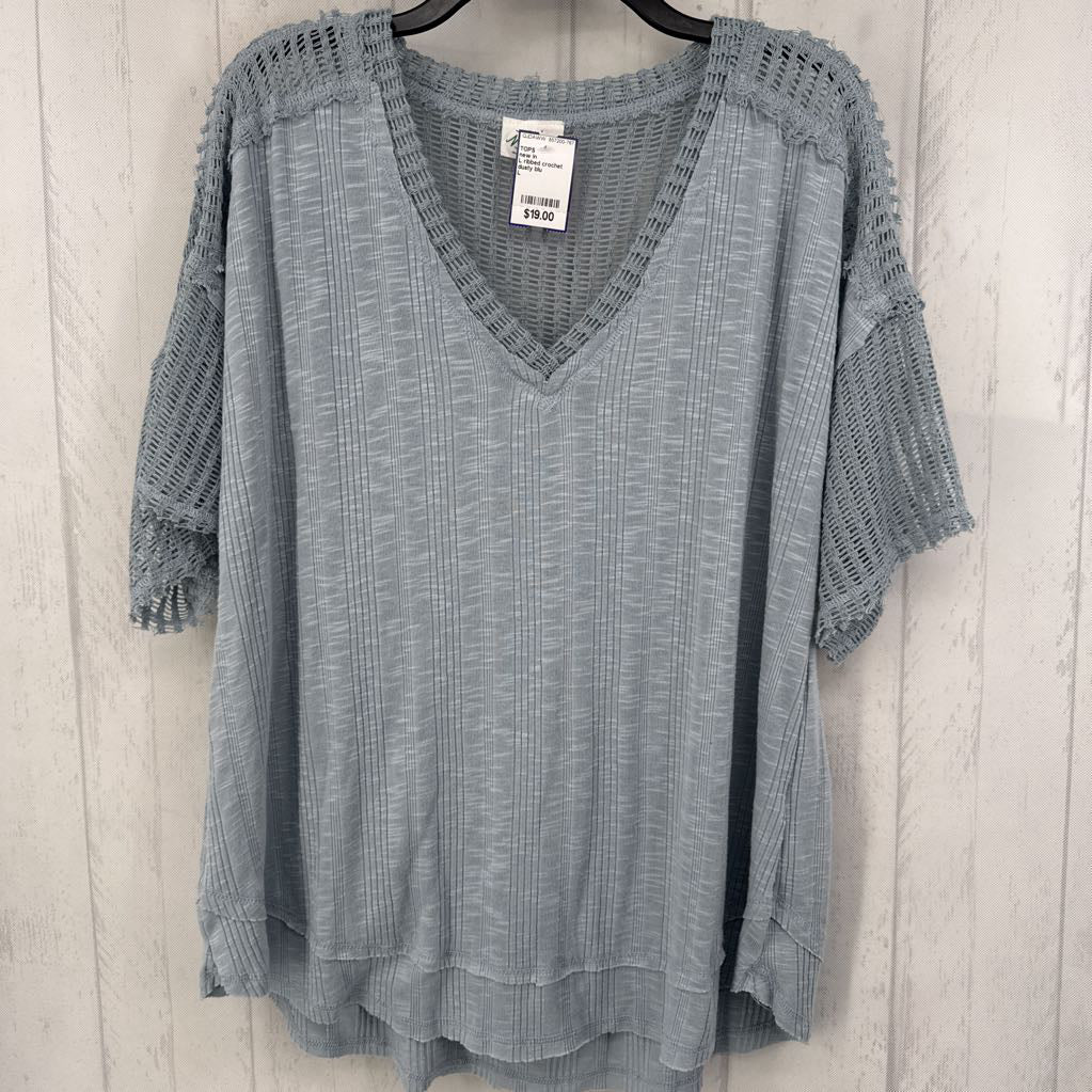 L ribbed crochet accent s/s top