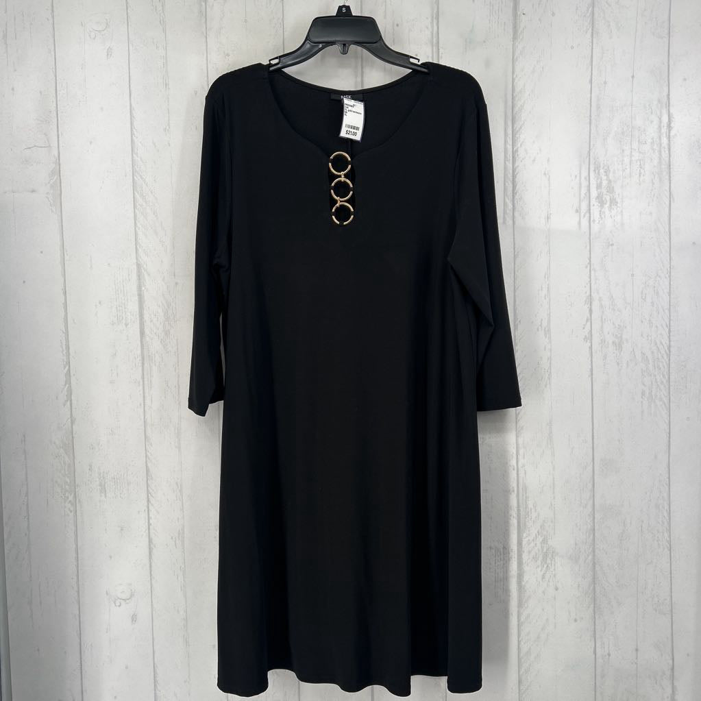 XL gold hardware notch neck 3/4 slv dres
