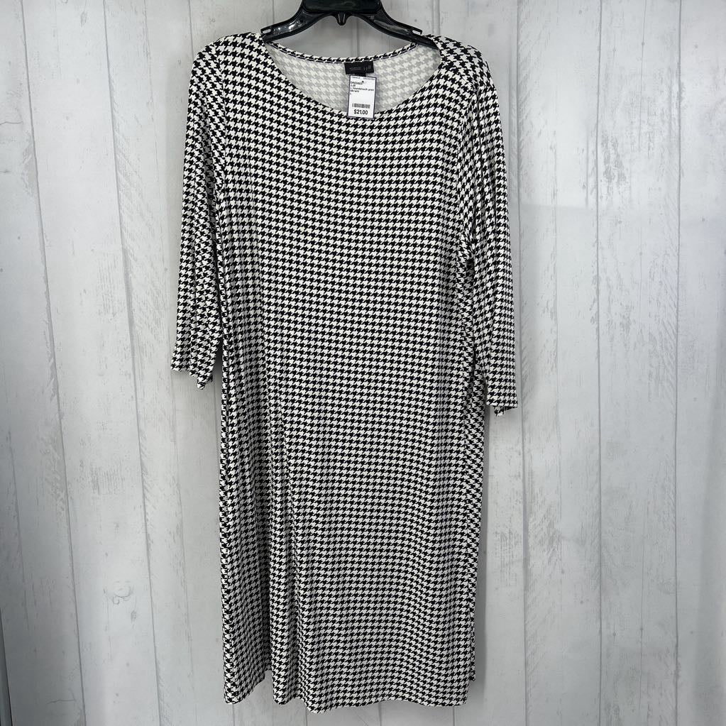 L houndstooth print 3/4 slv dress