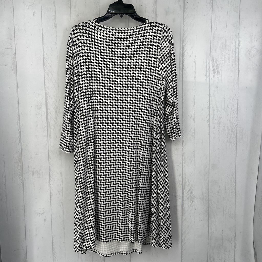 L houndstooth print 3/4 slv dress