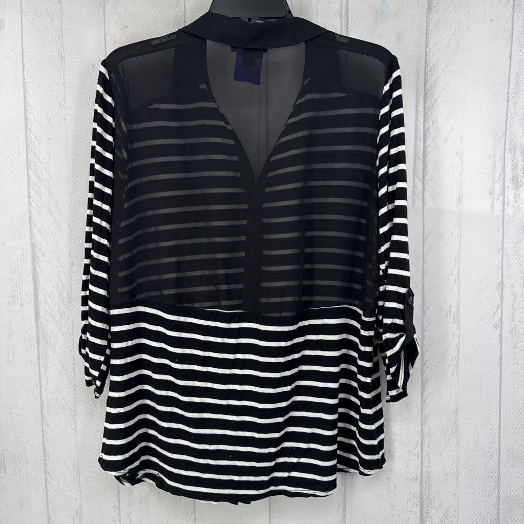 L striped button down shher back tab slv top