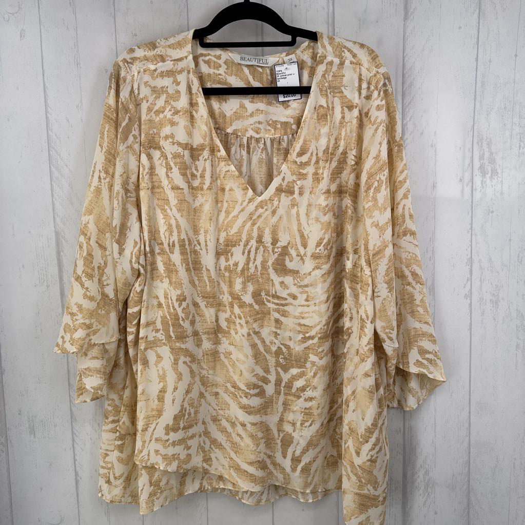 3X animal print v-neck 3/4 slv top