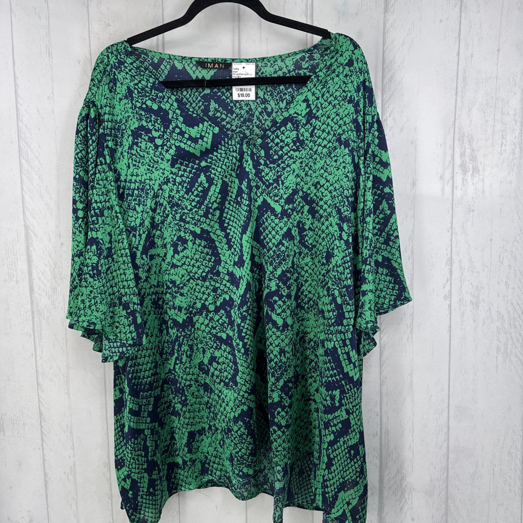 3X python print v-neck flutter slv top