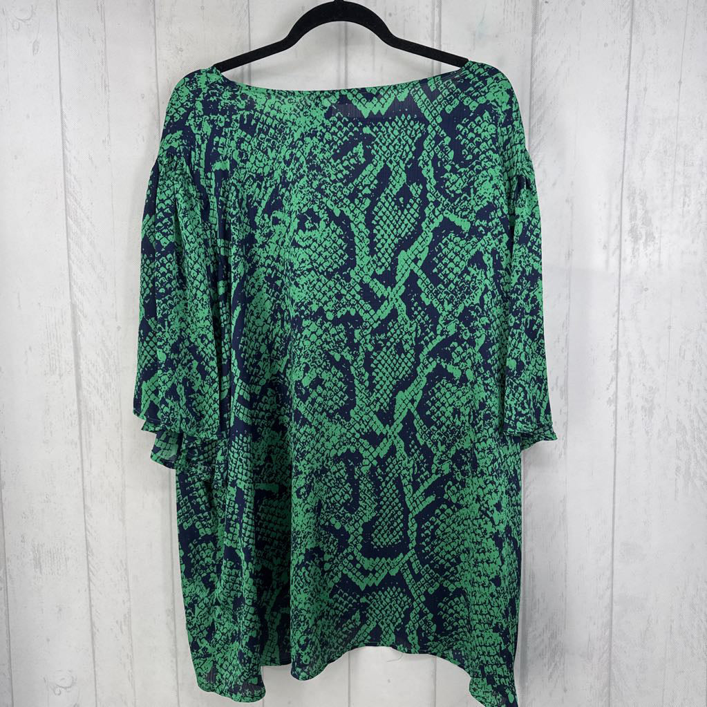 3X python print v-neck flutter slv top