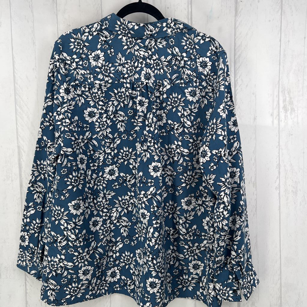 3X flo print button down l/s top