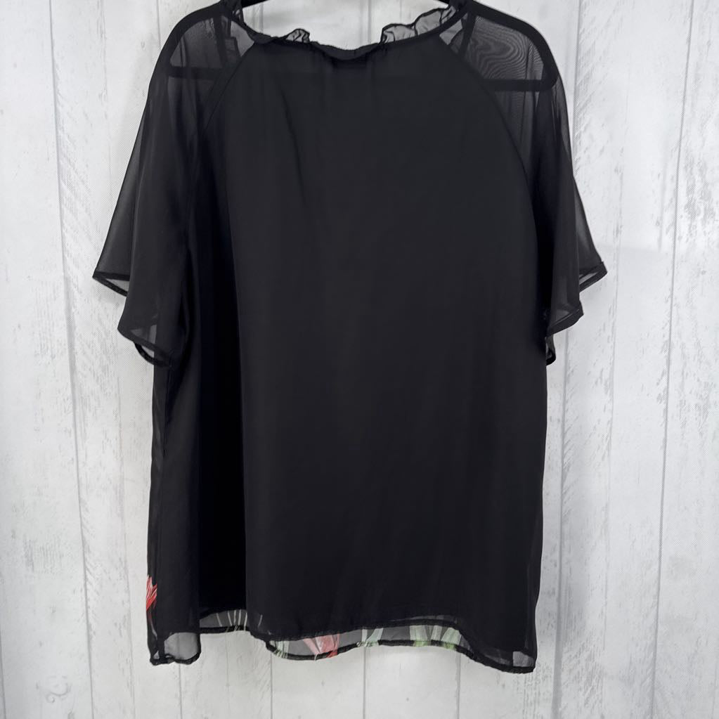 18/20 v-neck flo print flutter slv top s/s