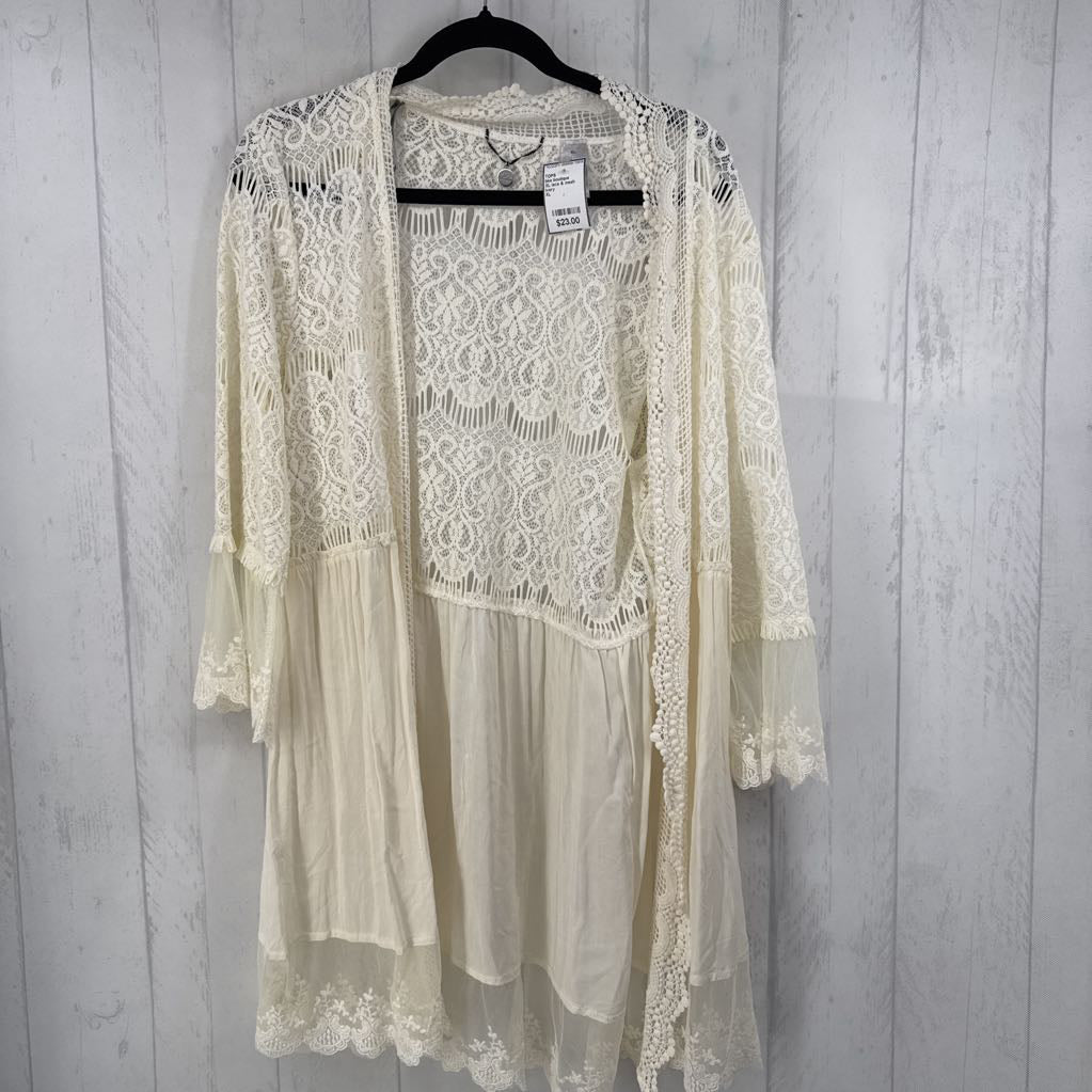 XL lace & mesh open front 3/4 slv cardi