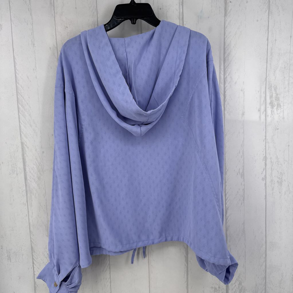 M textured hooded 1/2 button down l/s top