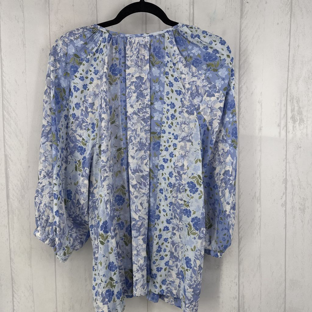 XL flo print button down 3/4 slv top