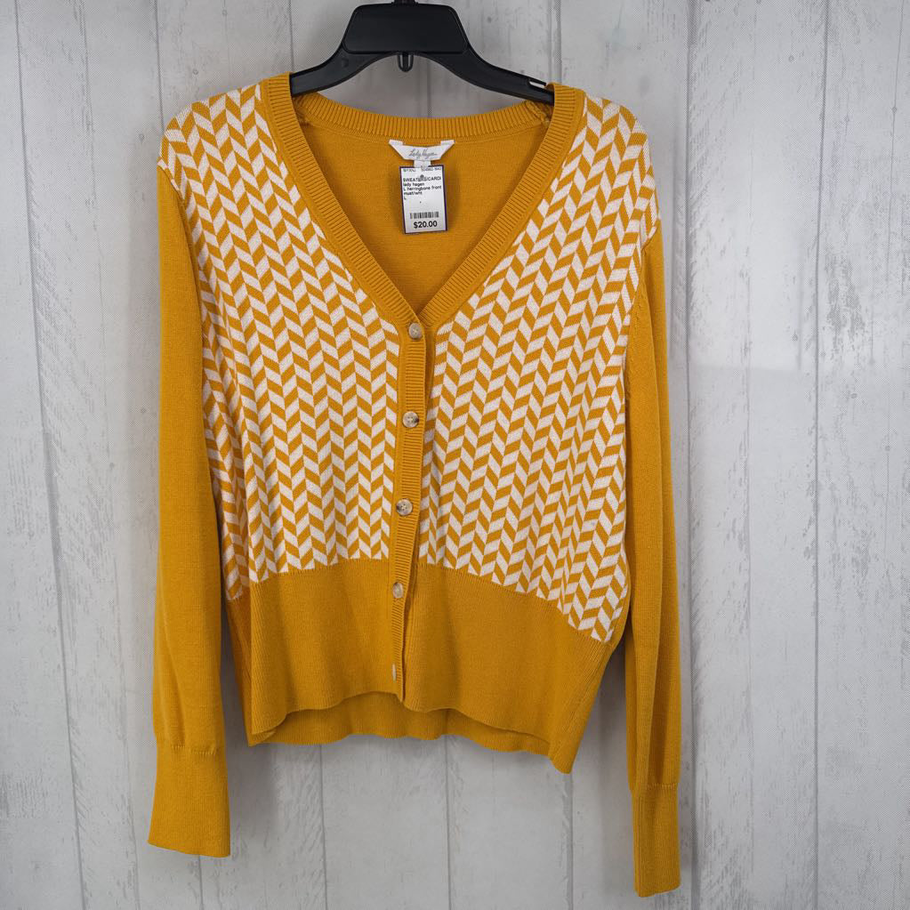 L herringbone front button down cardi