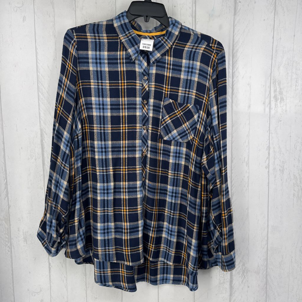 3X plaid button down l/s top