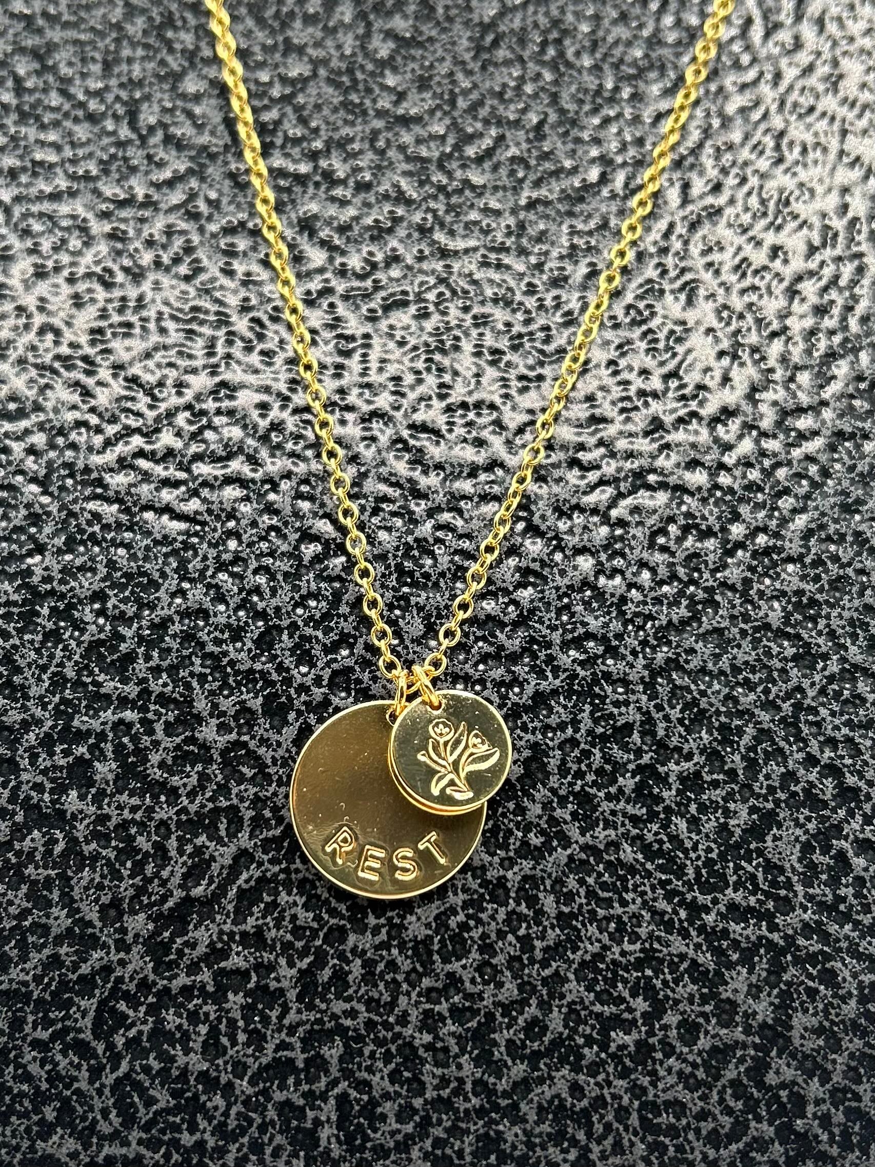 12" gold tone rest charm necklace