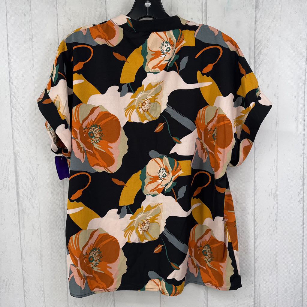 M/L flo print split neck s/s top