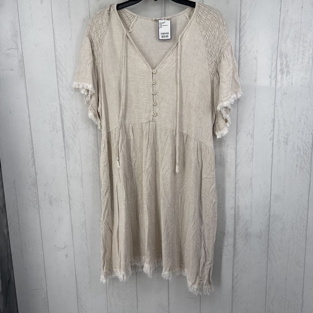 L linen blend tie front s/s dress