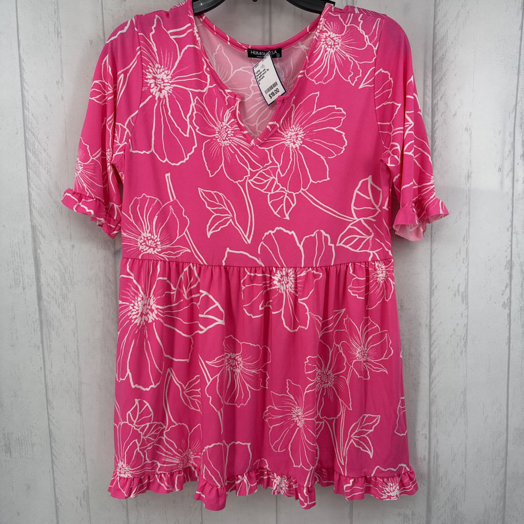 S split-neck flo print s/s babydoll top