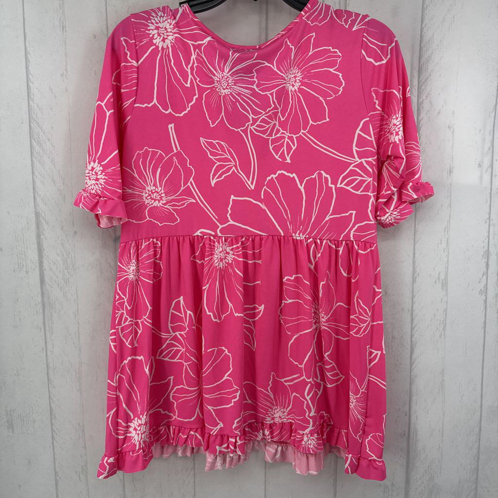 S split-neck flo print s/s babydoll top