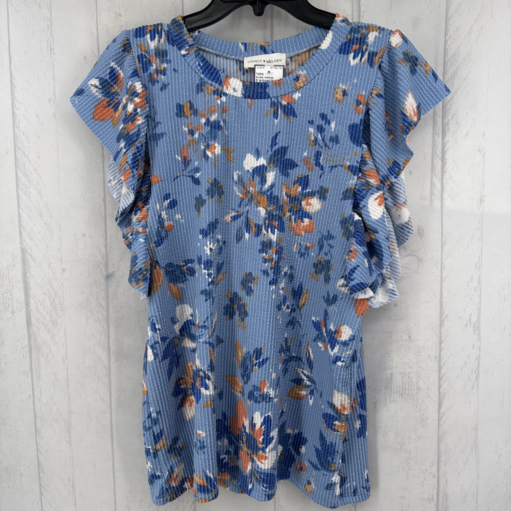 S textured flo print flutter s/s top