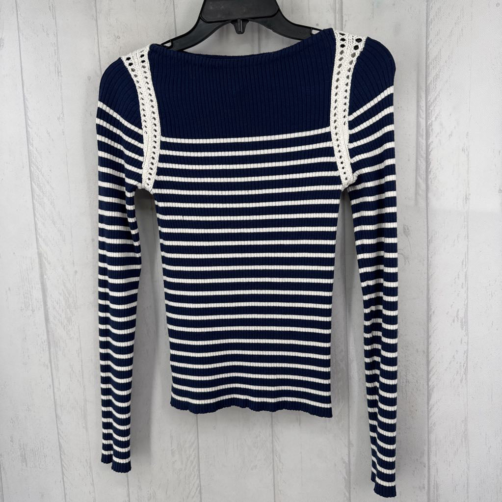 S ribbed striped w/ ric rac l/s top