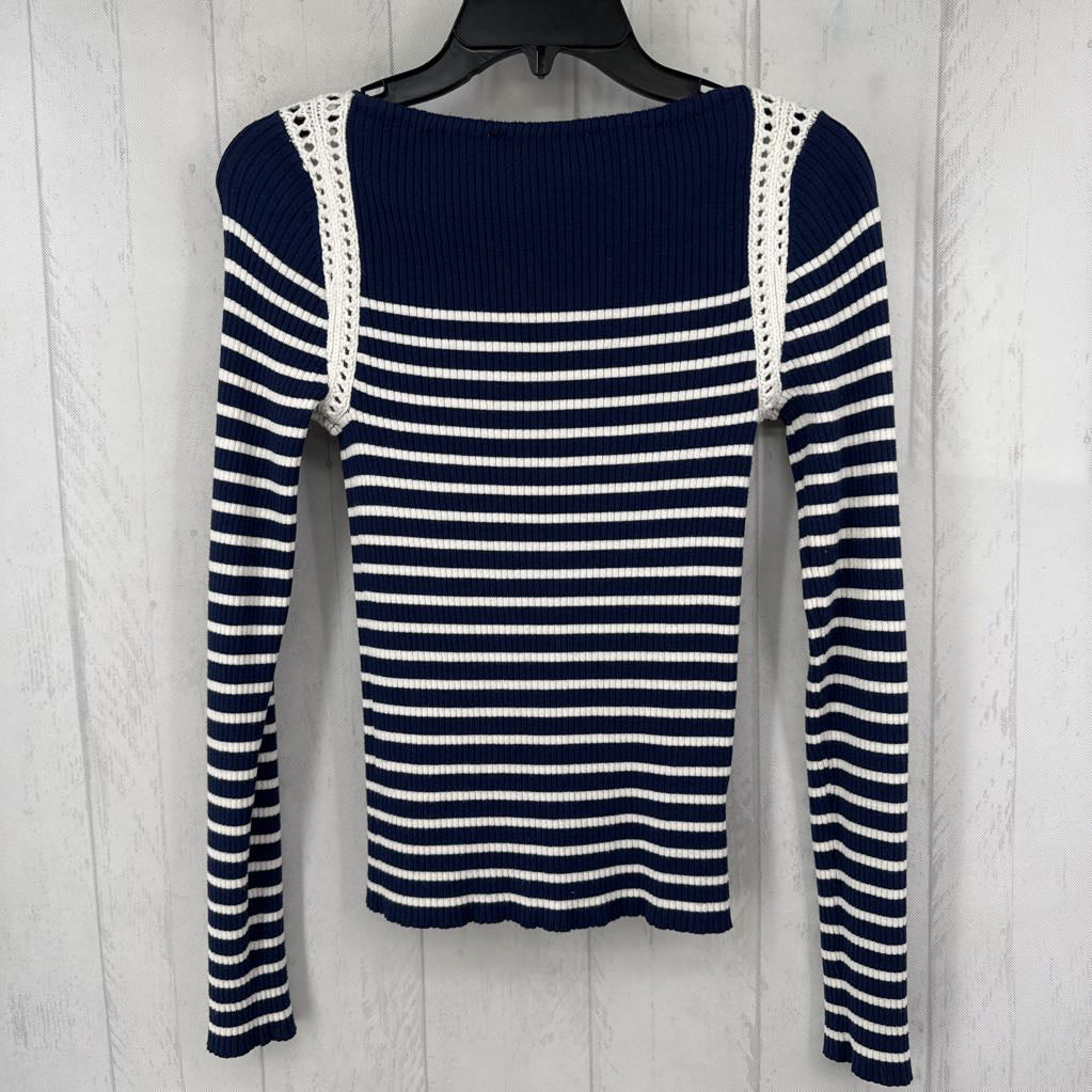 S ribbed striped w/ ric rac l/s top
