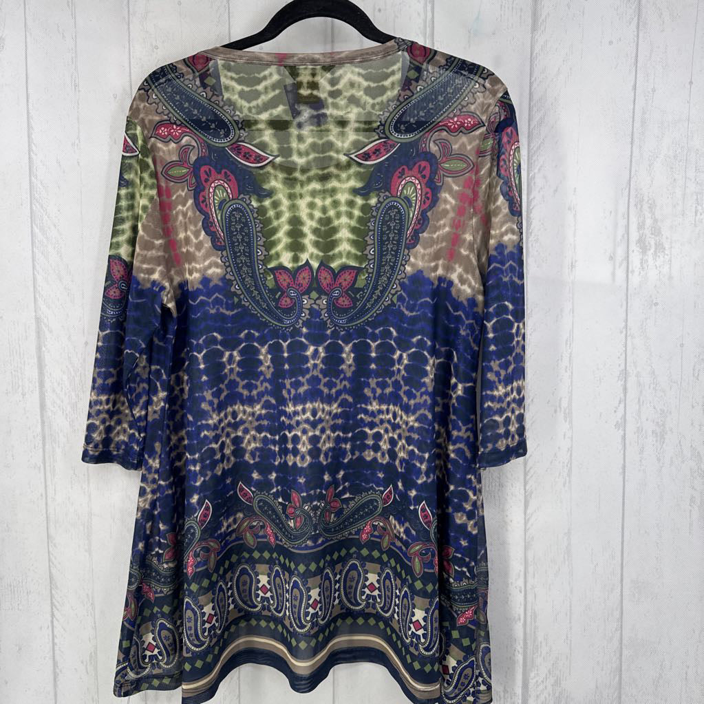 M mesh paisley print elbow slv top