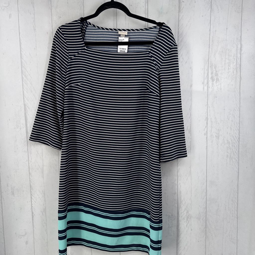 M striped square neck 3/4 slv dress