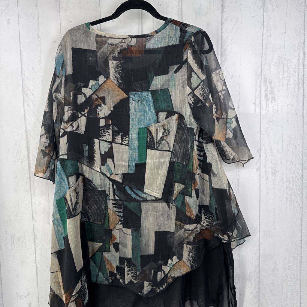 M printed scoop neck elbow slv tunic