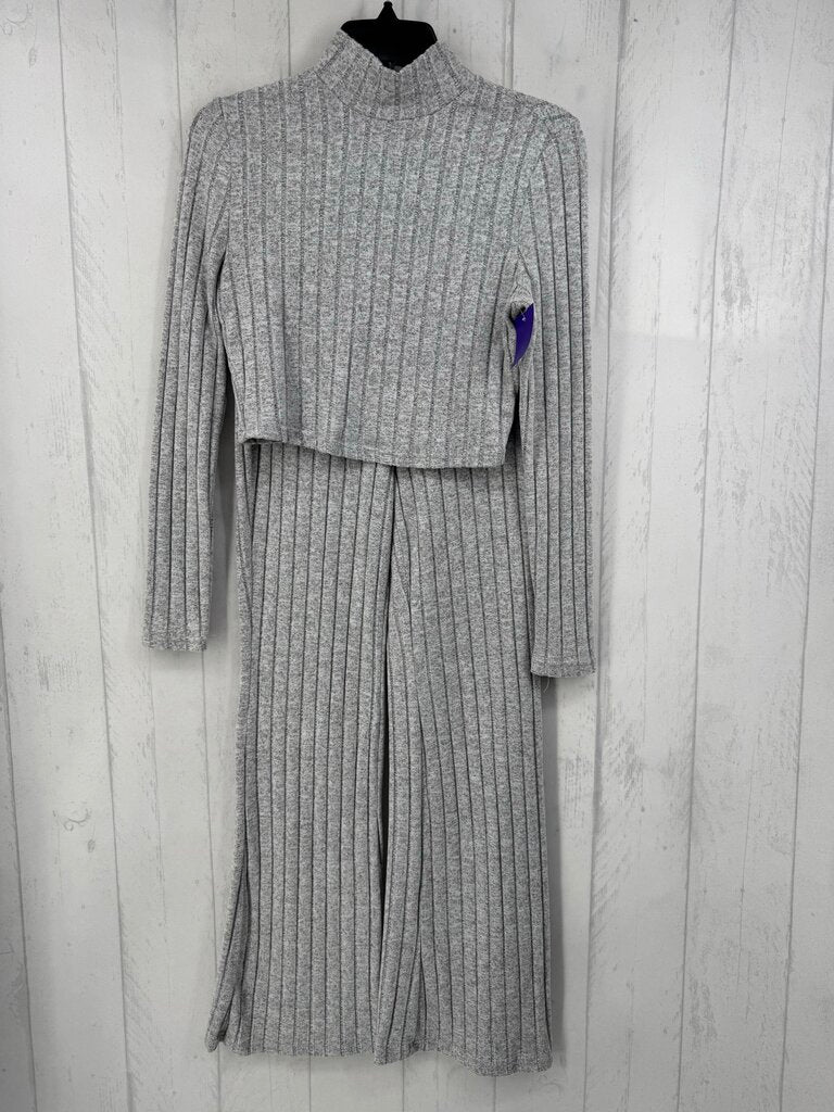 S/M 2pc ribbed l/s crop top & flare leggings