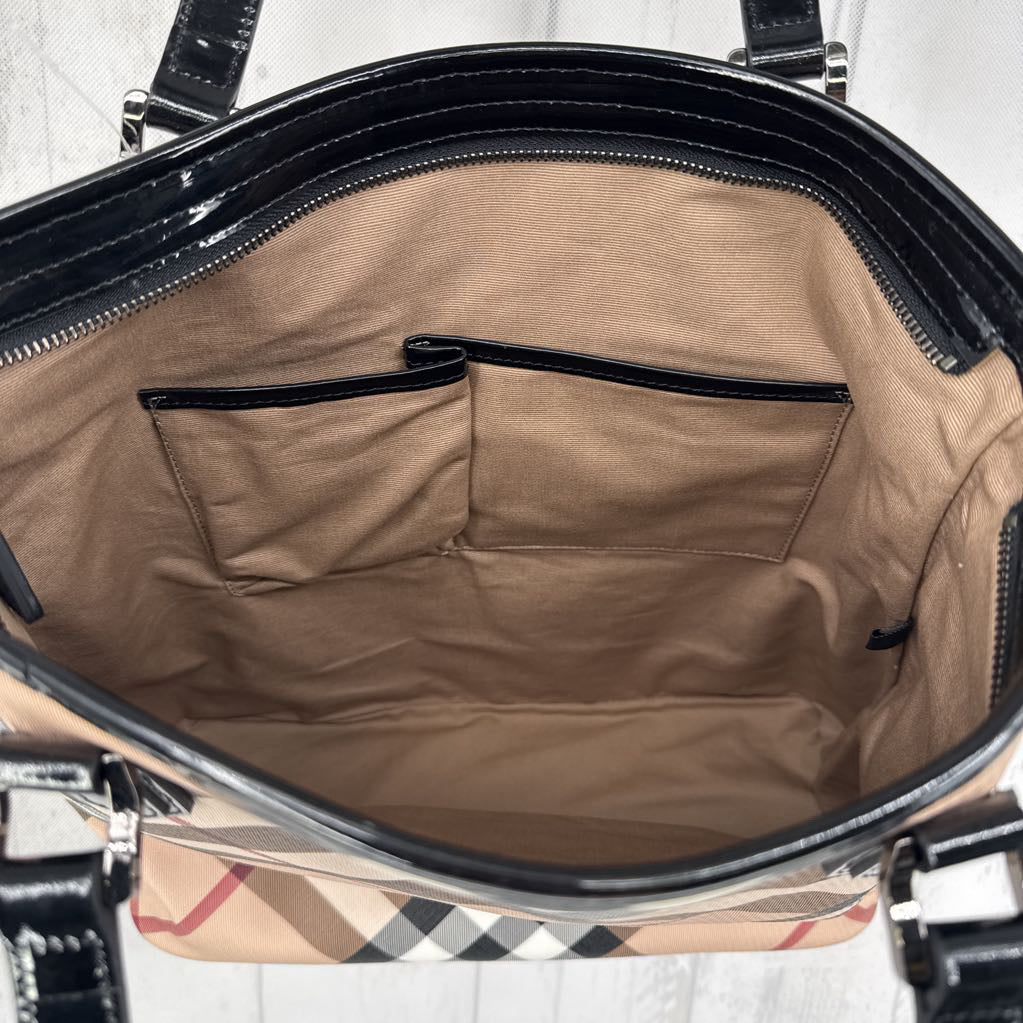 Burberry Nova Check Patent Leather Trim Bag