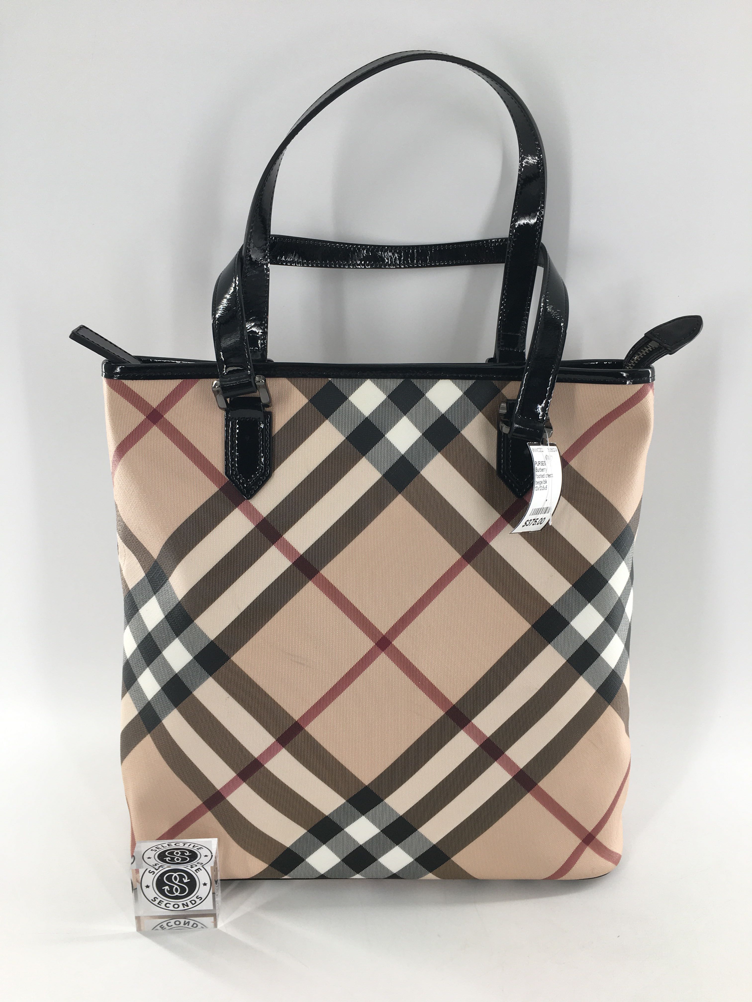 Burberry Nova Check Patent Leather Trim Bag
