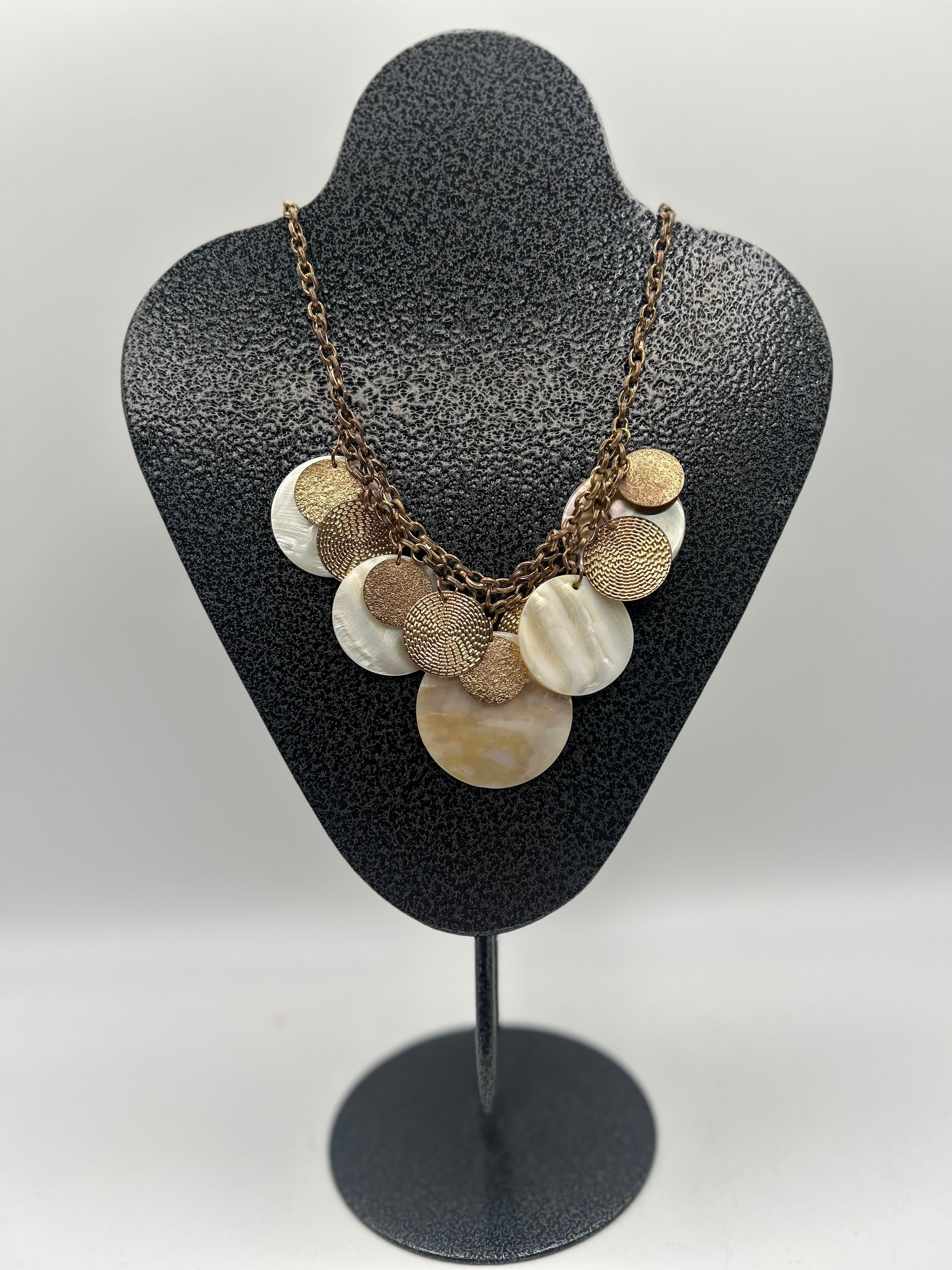 gold & shell disc dangle necklace