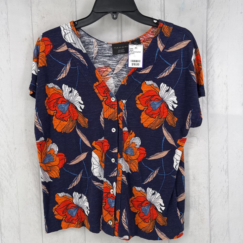 M flo print button front s/s top