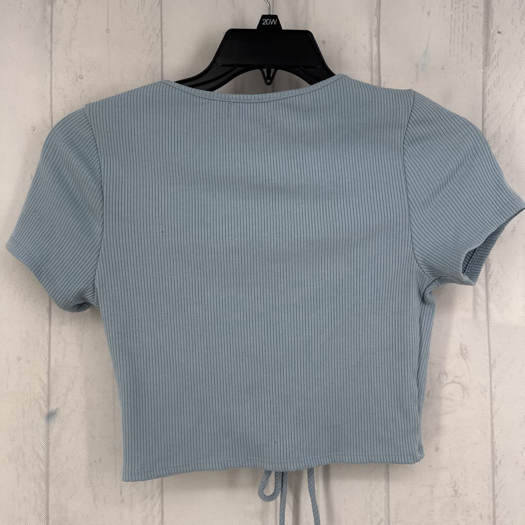 L ribbed lace-up s/s crop top