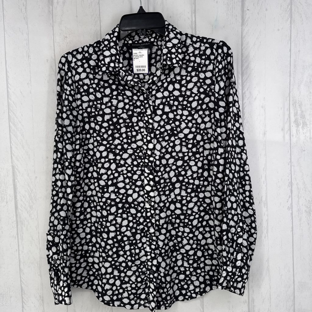 S animal print button down l/s top