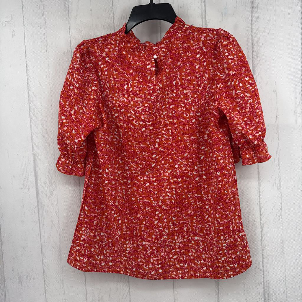 S printed ruffled s/s top
