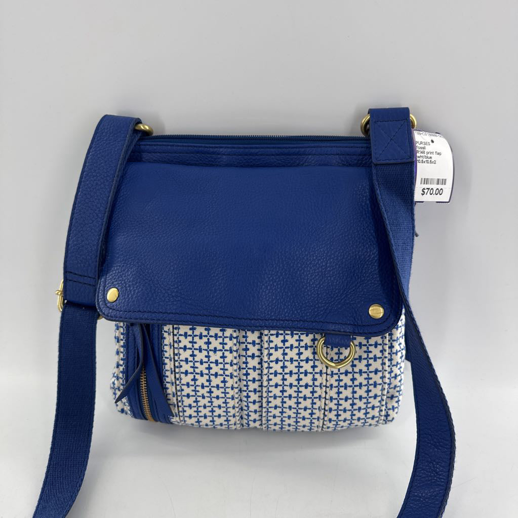 R148 print flap crossbody w/ zip /slip pockets