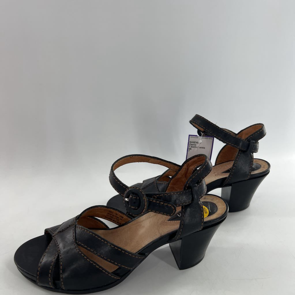 7 leather ankle strap low heel sandal