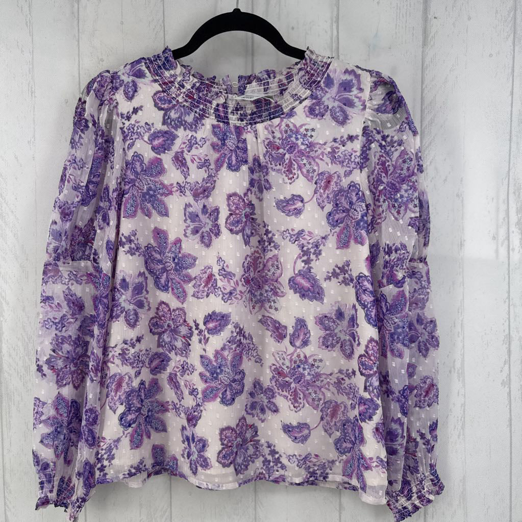 Sp flo print smocked neck l/s top