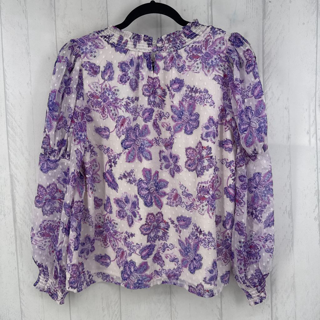 Sp flo print smocked neck l/s top