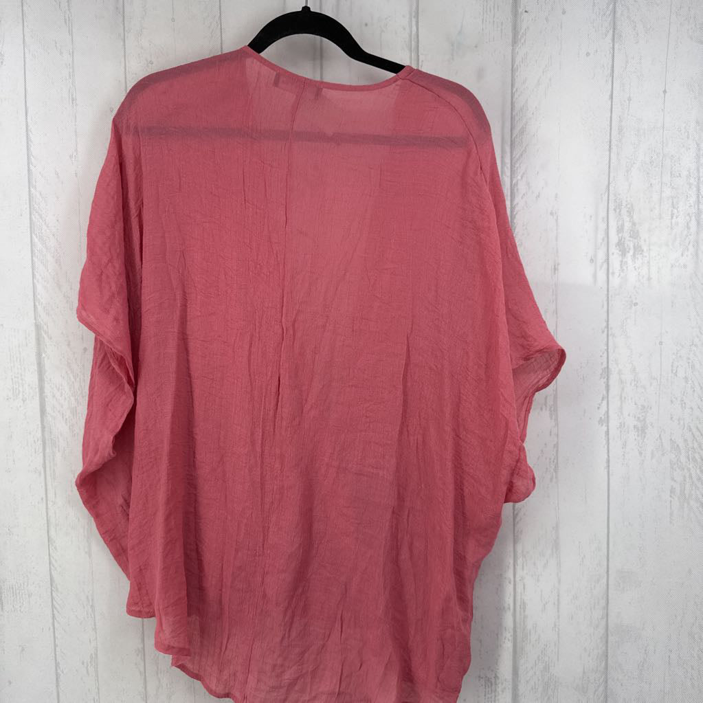 2XL open front gathered s/s top