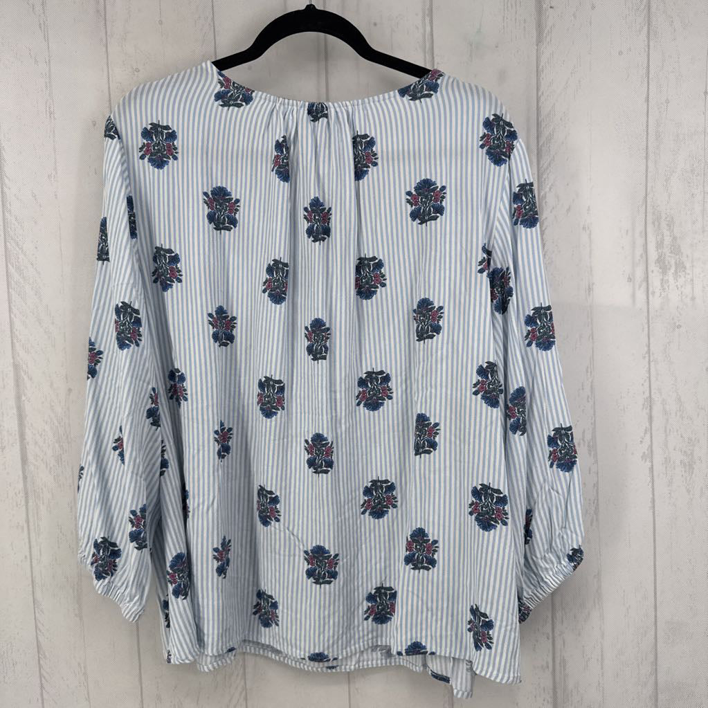 2X striped floral v-neck 3/4 slv top