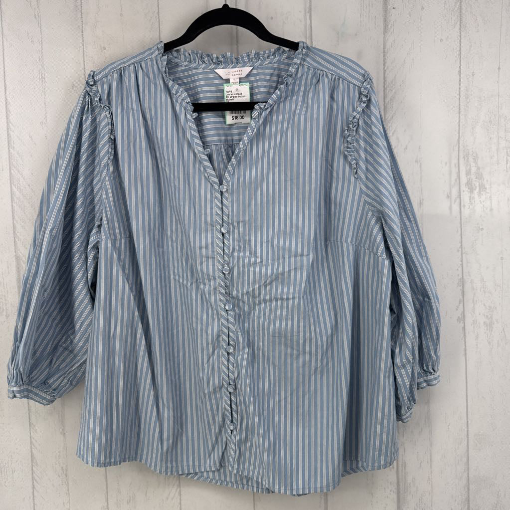2X striped button down 3/4 slv top